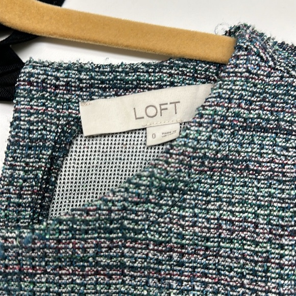 LOFT Gray/Blue Tweed Short-Sleeve Dress - Size 0 - Picture 7 of 8